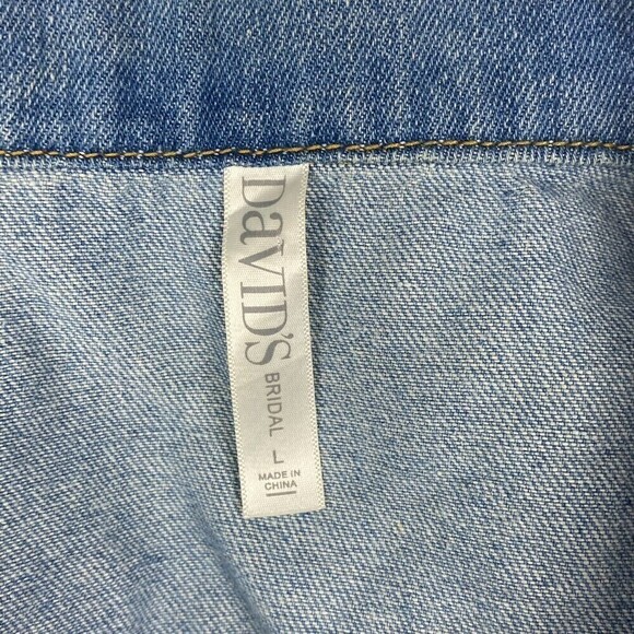 Davids Bridal Bride Jacket Womens Large Blue Embroidered Floral Denim Jacket - Picture 13 of 14